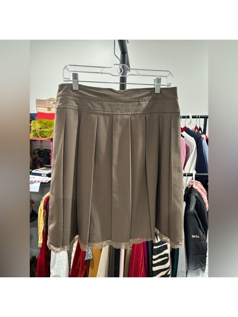 473. Women's Pleated A-Line Skirt in Taupe